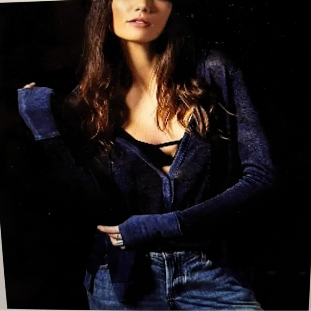 We The Free in Dark Denim Blue Affogato Hacci Linen Tunic-Top sz M